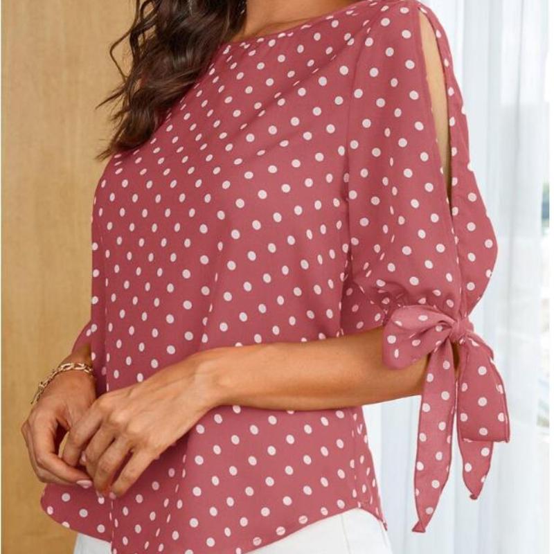 Mote Dame Sommer O-hals Topper Casual Halv Erm Polkadotter Trykk Bluse