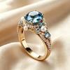 New European and American, ring inlaid with sea blue zircon versatile Internet celebrity women's jewelry, fashionable small