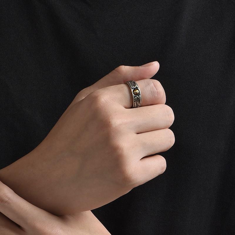 Adjustable Open Ring Men Women Vintage Basketball Motif Geometric Plated Copper Statement Jewelry