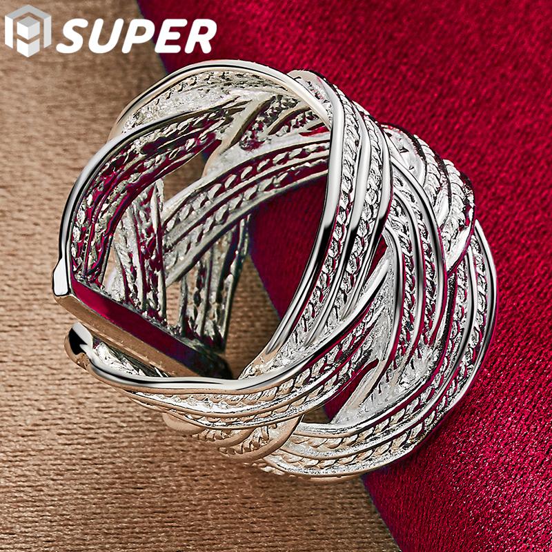 925 Sterling Silver Cross Weave Open Ring Jewelry