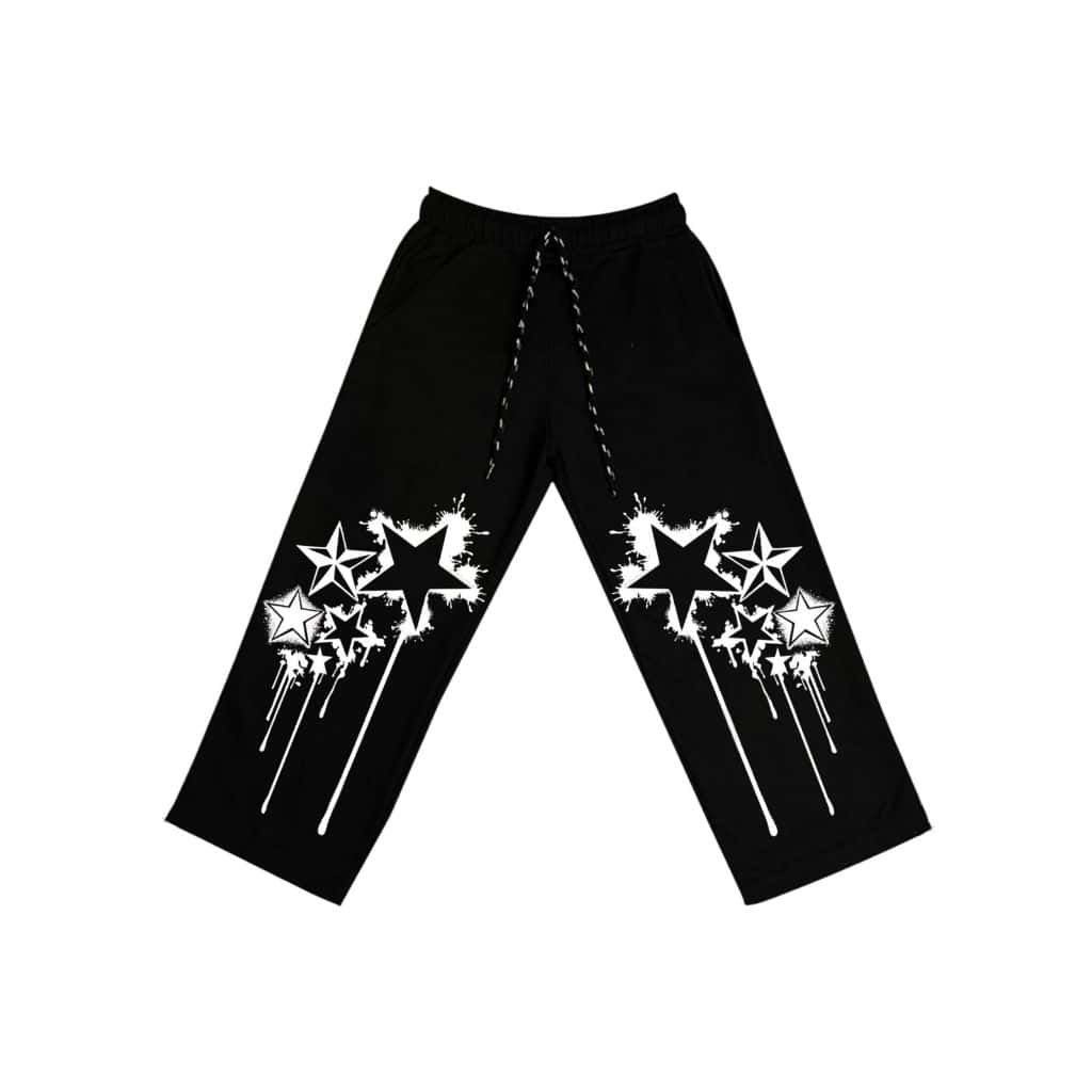 Men s and Women s Summer New Gothic Style Black Loose Star Print Casual Versatile Street Fashion Pants S