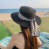 Dot Ribbon Sun Protection Cap Elegant Wide Brim Hat Fashion Beach Straw Cap  Travel Use