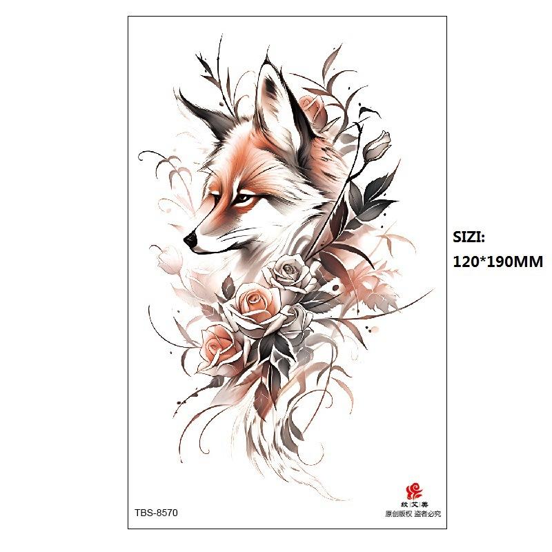 Hand Painted Original Color Flower Fox Phoenix Women'S Simulated Tattoo Water Transfer Tattoo Sticker