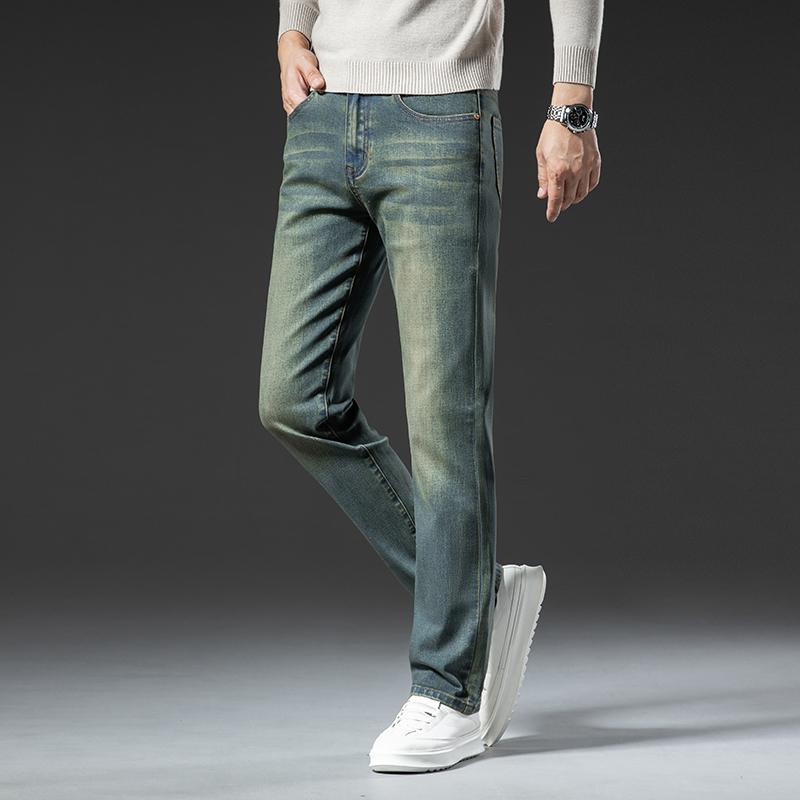 Winter Jeans Men's Warm Fleece Thickened Elastic Denim Pants Fashion Straight Elastic Retro Plush Velvet Pants