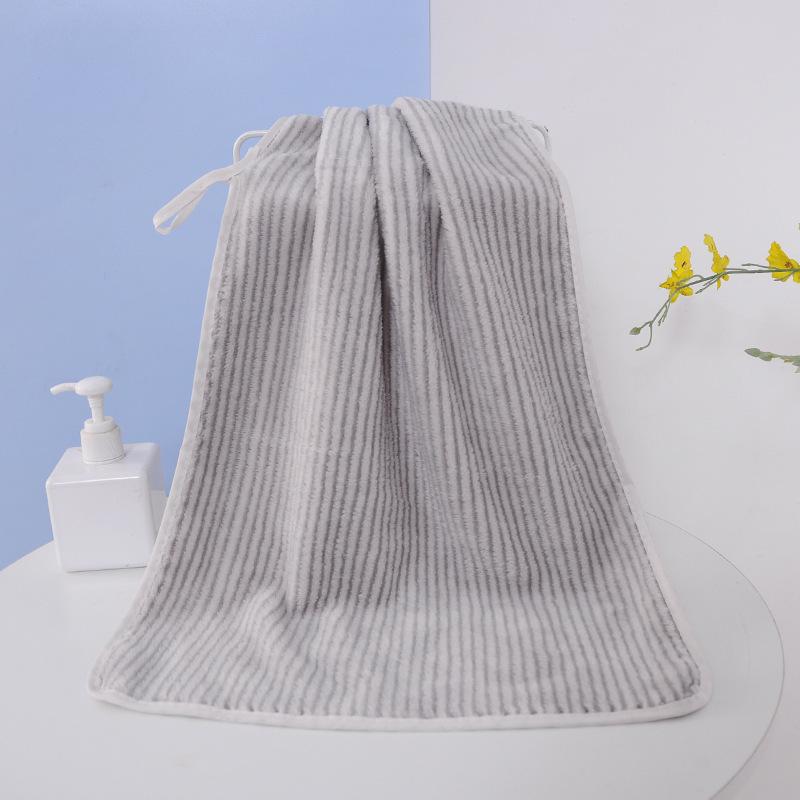 Comfortable Absorbent Coral Fleece Stripe Bath Towel 35*75cm Towel серый