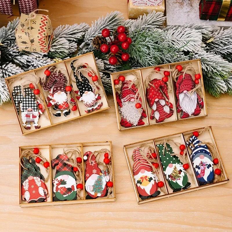 9PCS Christmas Tree Decor Wooden Dwarf Old Man Pendant With Wooden Box Xmas Ornaments For Navidad 2025 Decor