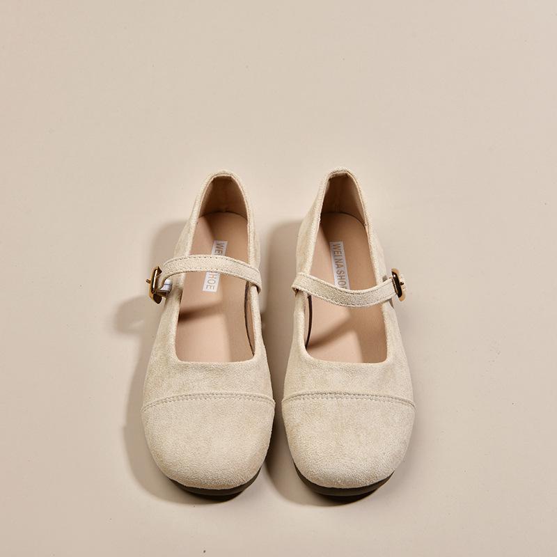 Light mouth red single shoes female spring and autumn new retro gentle fairy suede Mary Jane shoes flat beanie shoes