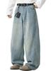 WINROMTICO Wide Leg Denim Jeans with Elastic Loose Retro Street Vintage Solid All Season Men's Waist, Fit, Style, Casual, Finish, Color, Stylish,