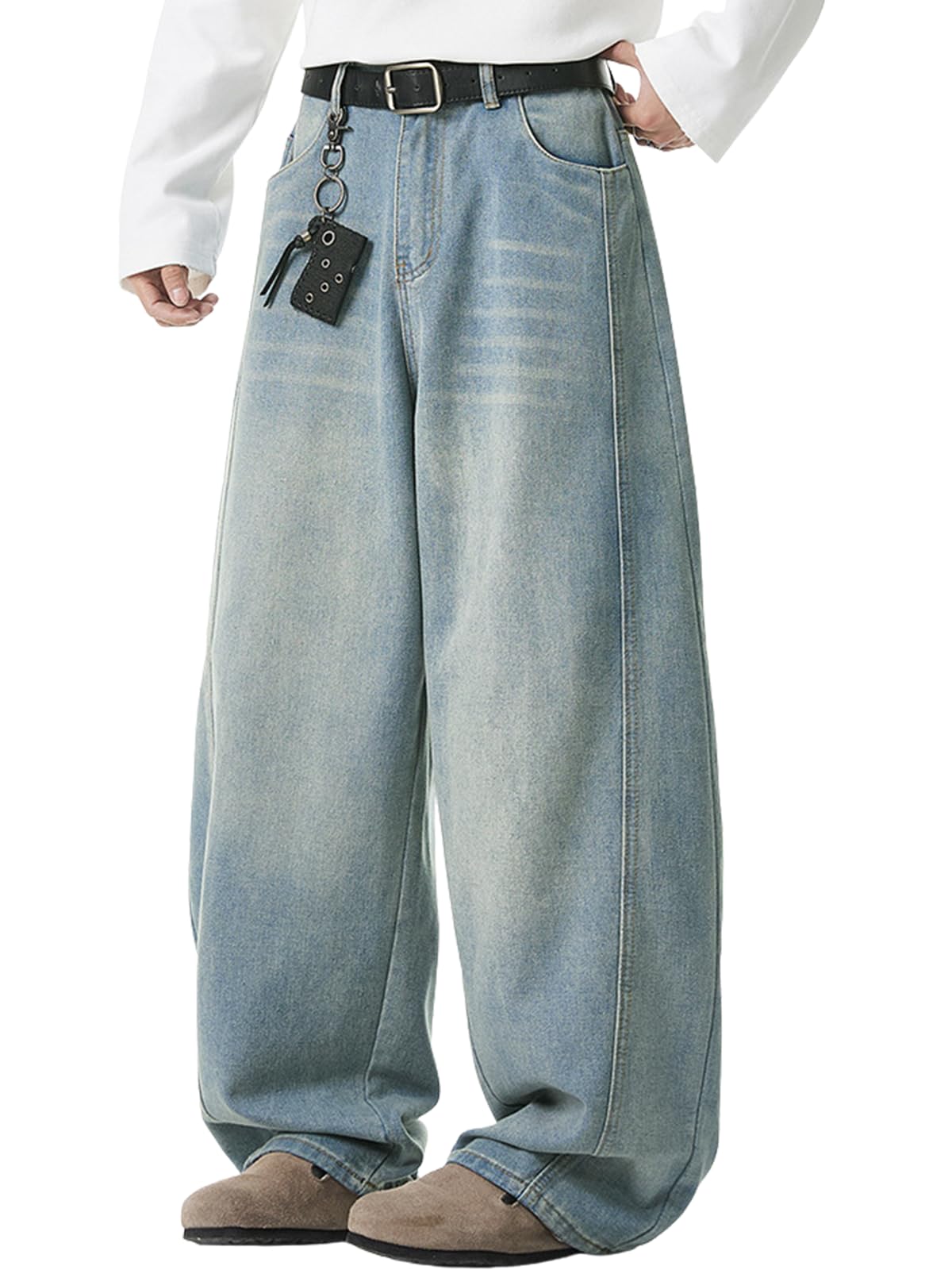 

WINROMTICO Широкие Джинсы Деним с Эластичной Посадкой Свободные Ретро Уличный Винтаж Однотонные Все Сезоны Мужские Талия, Посадка, Стиль, Повседневные, Отделка, Цвет, Стильные, синий