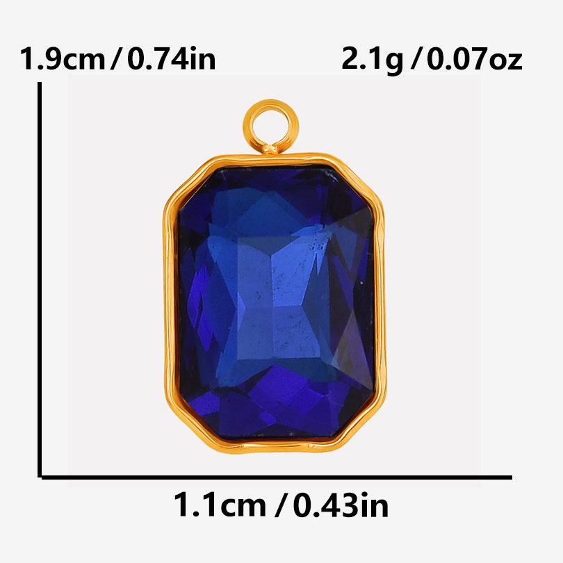 High Quality Big Glass Rhinestone Stainless Steel Rectangle Charms For Jewelry Making Supplies Real Gold Plated No Fade Pendants