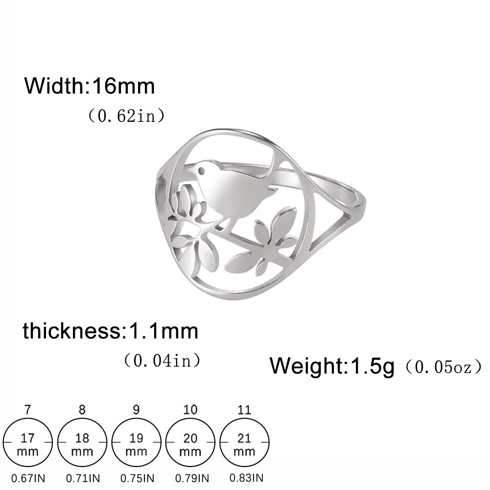 Bird Tree Leaves Ring Stainless Steel Women Finger Rings Bohemian Aesthetic Jewelry Gift for Lover Friends