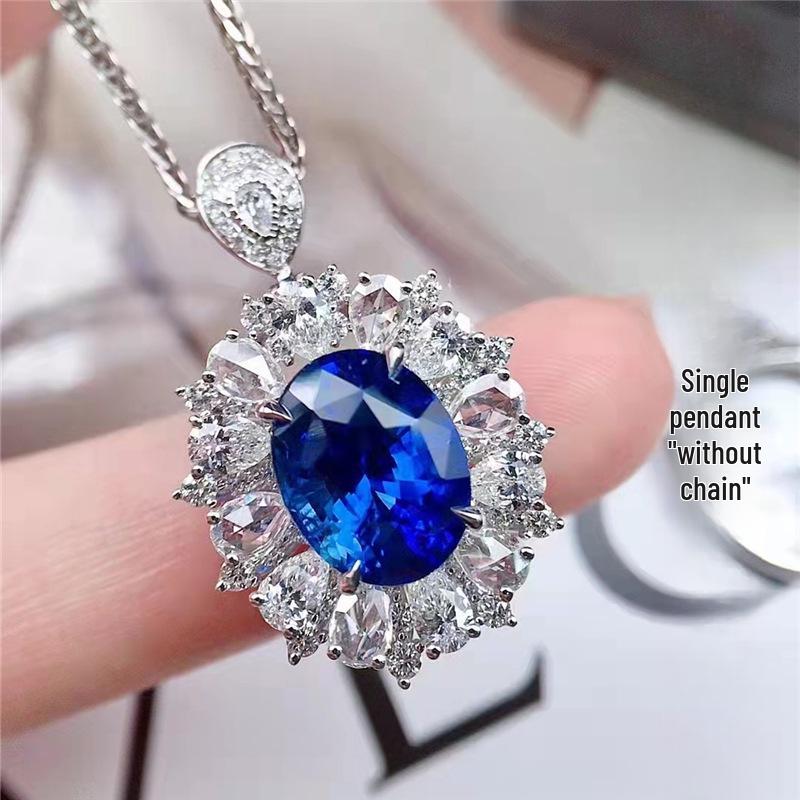 

Trendy Sapphire-Inspired Sparkling Oval Ring & Pendant Necklace Set for Women