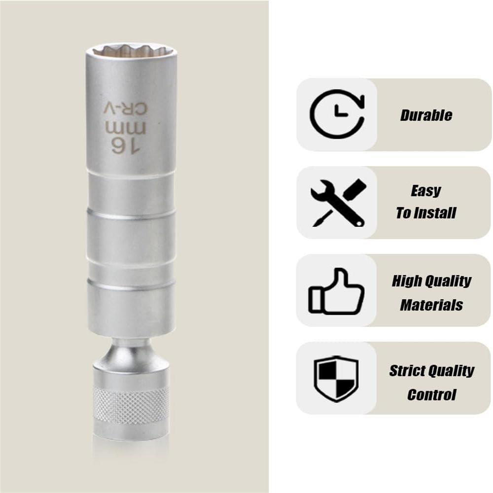 Car Spark Plug Socket Set Extended Universal Joint Magenetic Wrench Removal Tool 3/8" Drive CR-V 12-Point 16mm