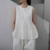 Minimal American French cotton and linen shirt summer new waist round neck sleeveless linen unique top