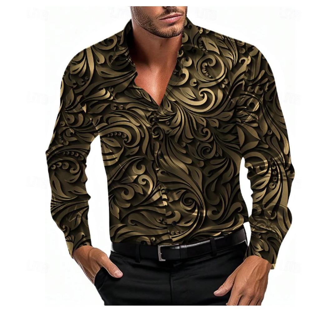 Men's Geometric Pattern Printed Long Sleeve Shirts Casual Cardigan New Button Holiday Fashion Shirts