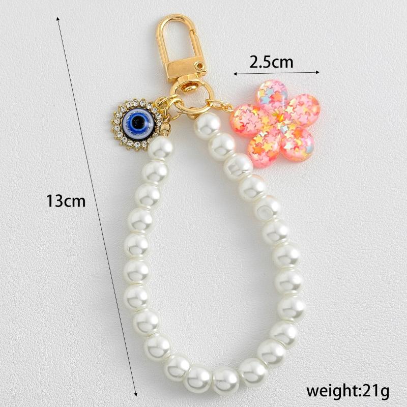 Pink Love Heart Key Chain Pearl Flower Pendant Key Ring Pendants For Women Girls Handbag Decor Jewelry Gift