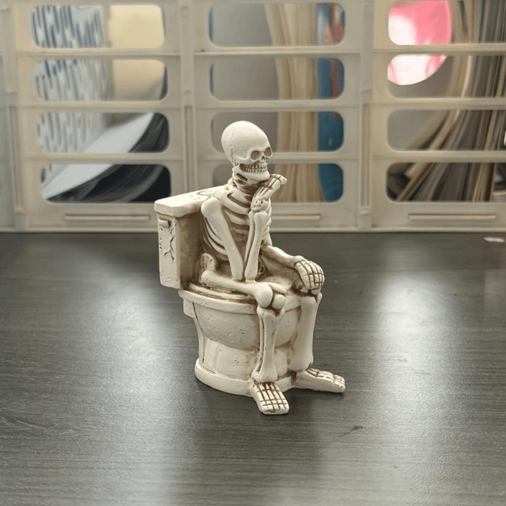 Vintage Halloween Skeleton Statue Gothic Mini Toilet Skeleton Sculpture  Home Decor