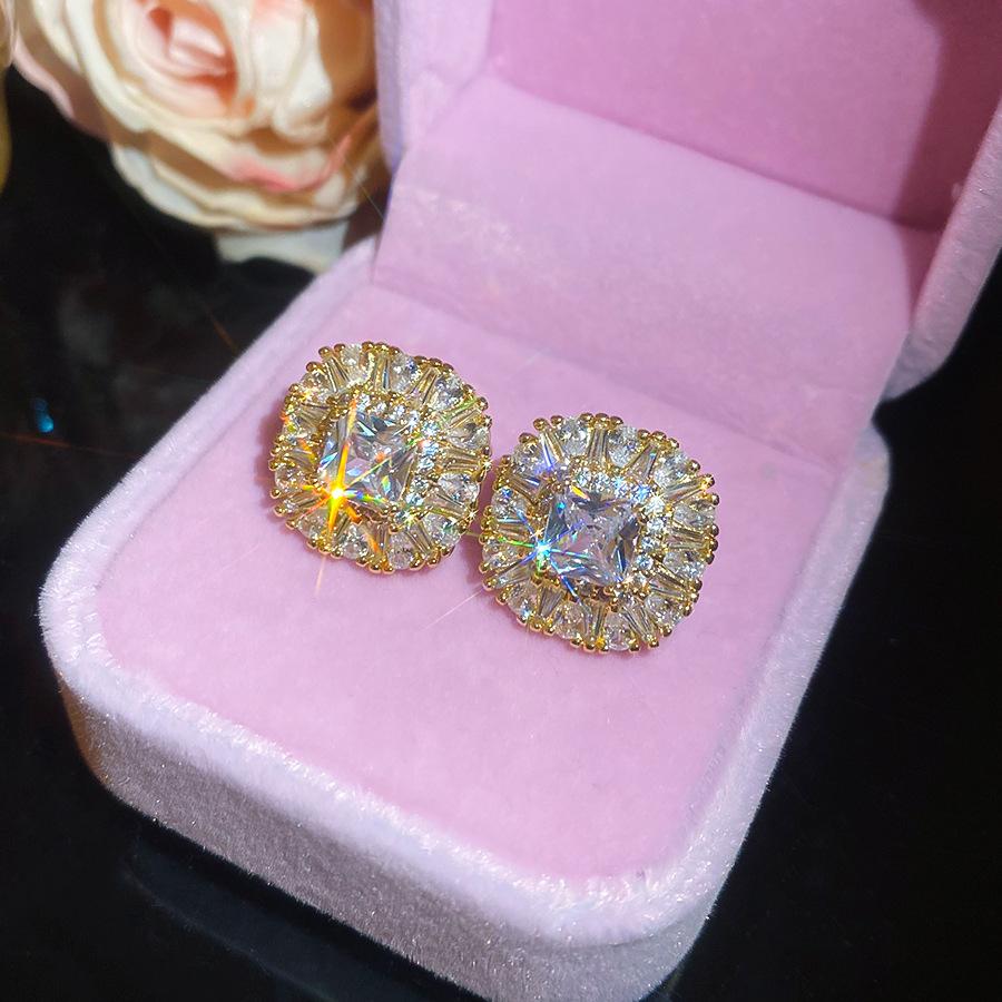 Square Zircon Earrings Simple Stylish Cute Women Daily Wear Ear Decor