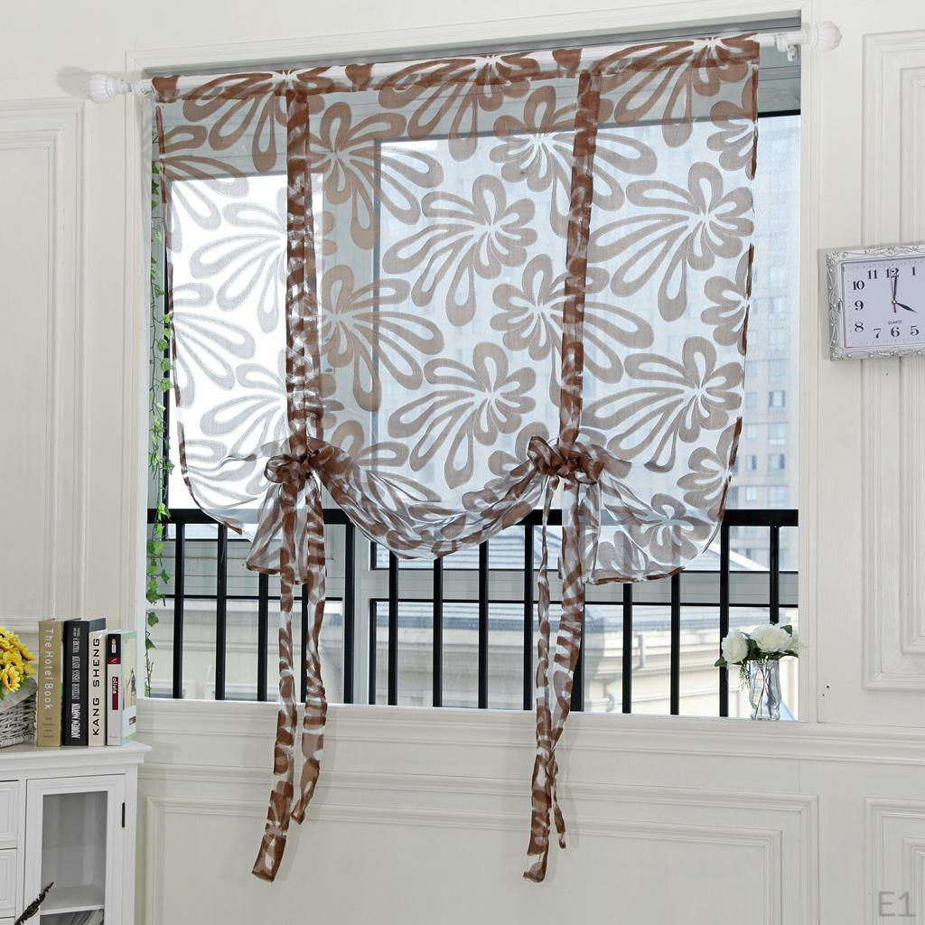 Beauty Jacquard Floral Roman Curtain Voile - Tie Up Silk Ribbon Shade Window Valance Drape Blind