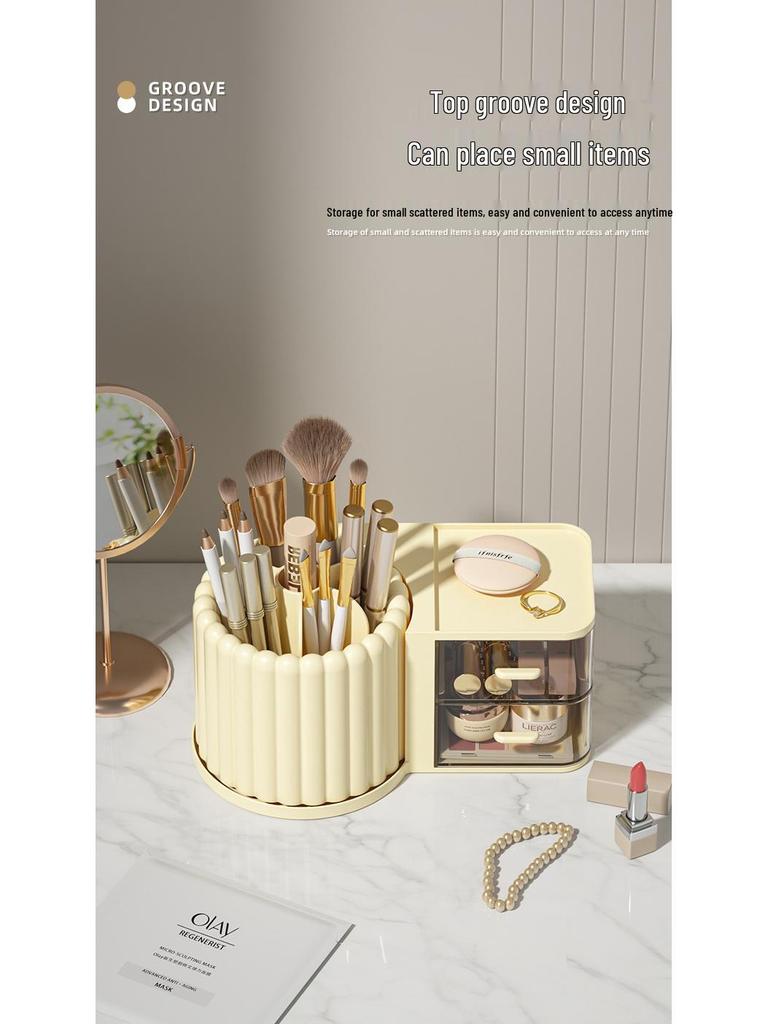 Rotating Light Luxury Skincare Organizer with Pen Holder
