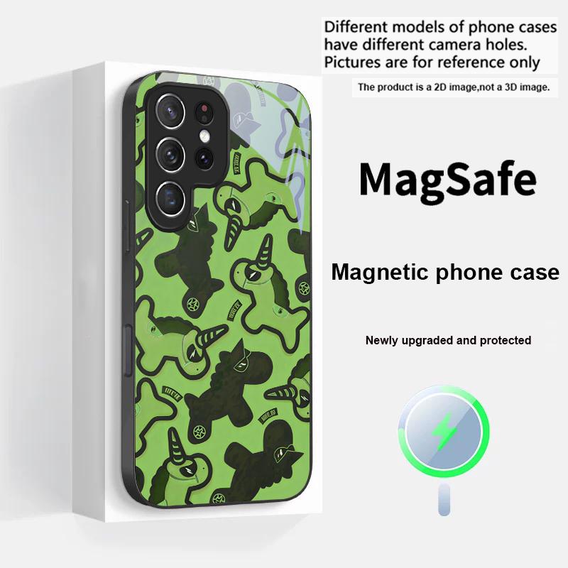 Unicorn cartoon wallpaper For Magsafe Samsung S25 S25 Edge S25Ultra S8 9 10 20 S21 Pro 22 Plus S23 FE S24 Ultra Glass Phone Case