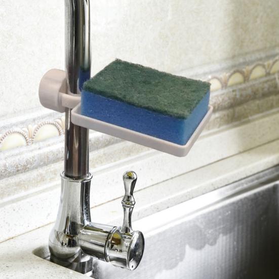Faucet Sponge Holder Adjustable Drain Rack with Holes Kitchen Sink Storage Rack Plastic Sponge Organizer Fits Most Standard Taps