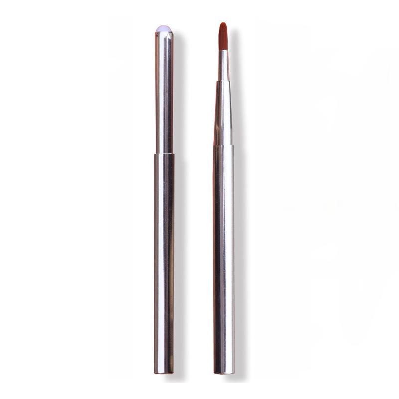 Double-Ended Retractable Lip Brush with Cap - Portable, Colorful Metal Design for Makeup Artists