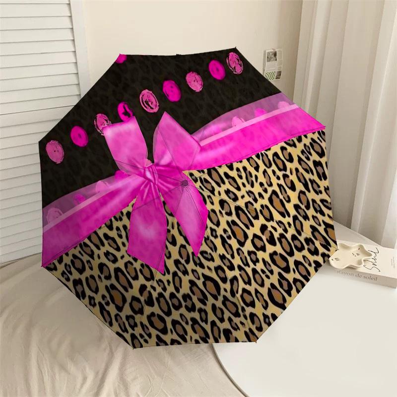 

1PC Leopard print Pink dots Umbrella-8-Rib Reinforced Portable Folding Travel Suitable for All Seasons Outdoor Daily Use Is an Ideal Choice -F342