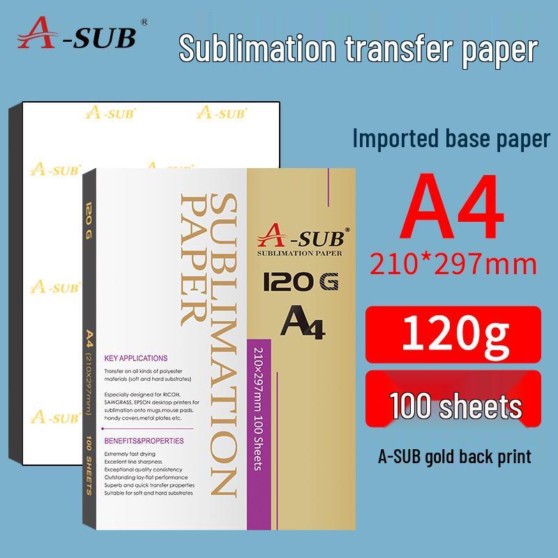 A-SUB Quick-Drying 125g Sublimation Transfer Paper for Polyester T-Shirts, A4 Heat Transfer, 120 Grams