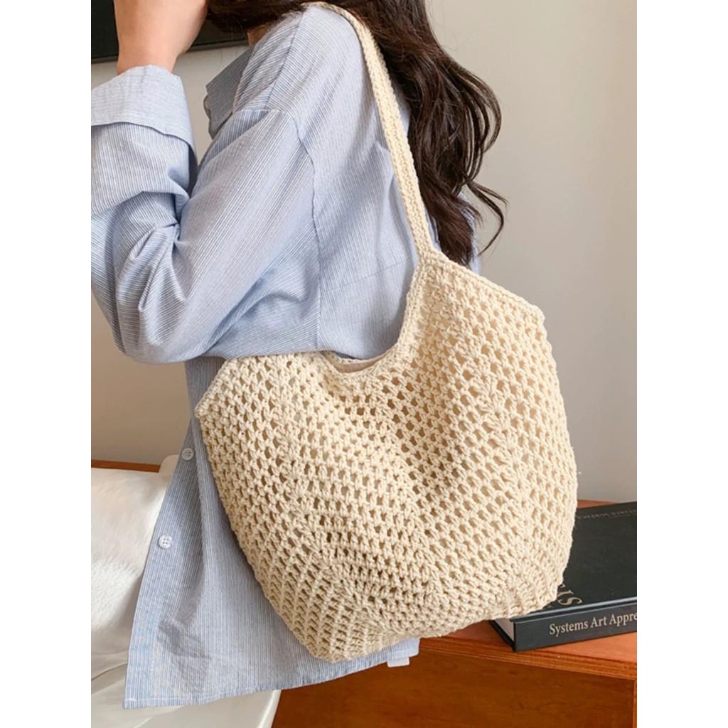 IELGY Casual Large-Capacity Woven Bag Hollow Lazy Style Vacation Beach Bag