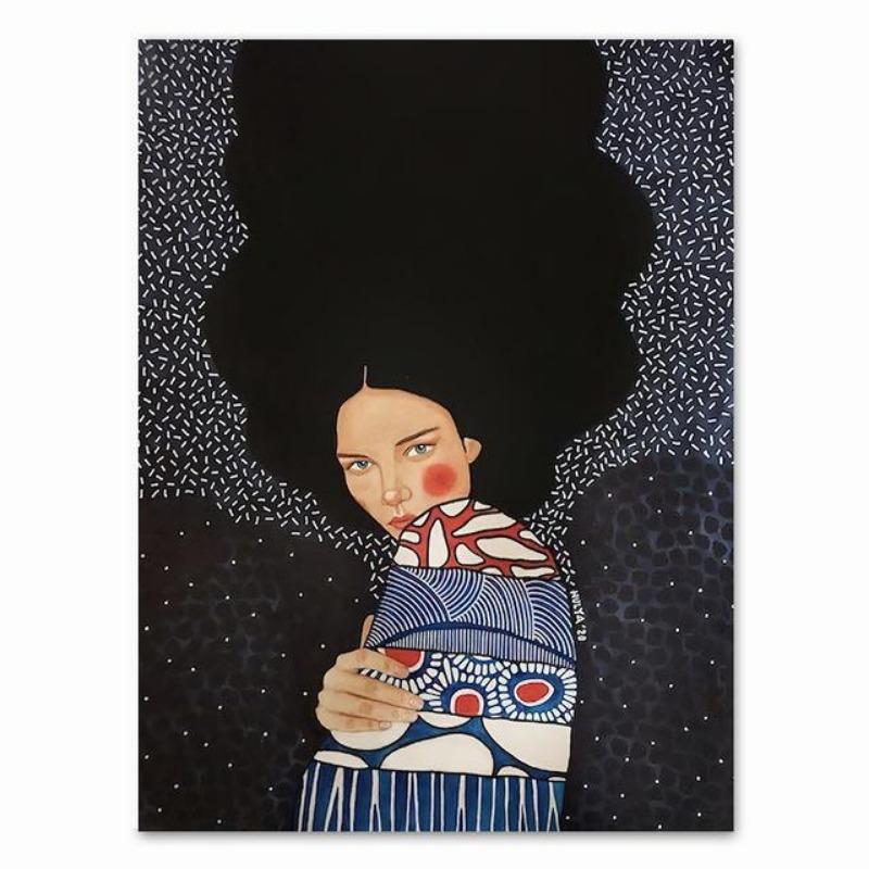 Abstraktní dívka vlasy květina pták nástěnná malba na plátně plakáty na severské téma a tisky vintage nástěnné panely pro dekor obývacího pokoje bez rámů