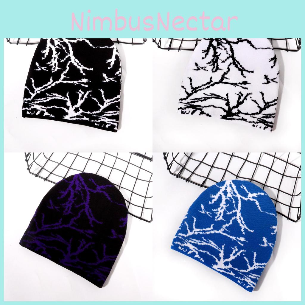 Knit Hat With Lightning Pattern For Autumn Casual Streetwear