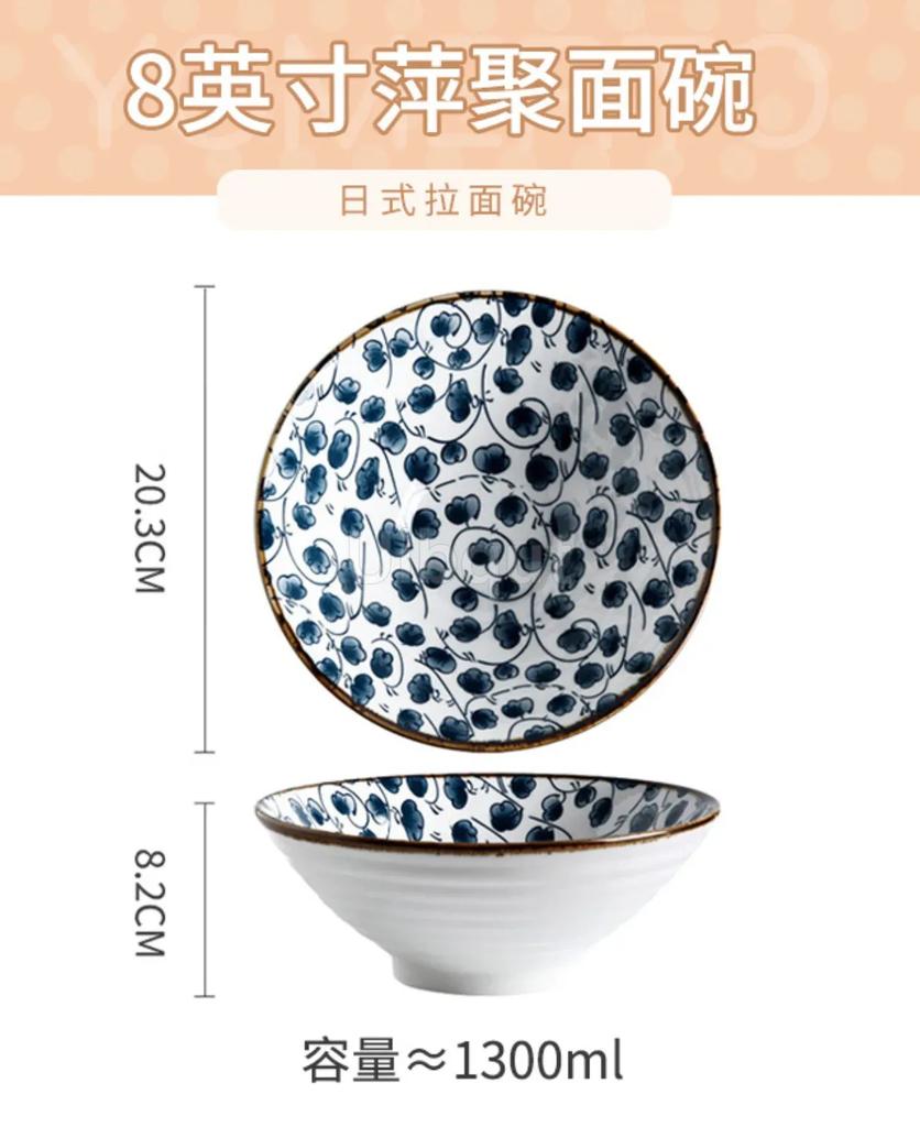 Salad Bowl 8 inch Ceramic Creative Hand Painted Pattern Japanese Ramen Bowl Household Large Noodle Soup Bowl Multi Purpose 20cm