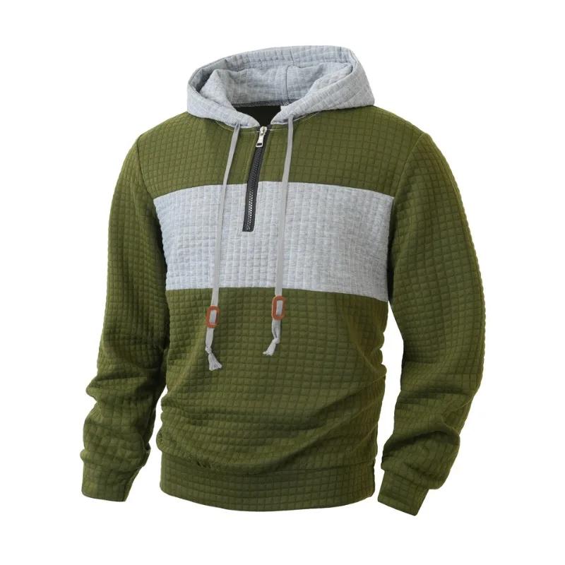 

Толстовка с длинным рукавом, худи, повседневная, спортивная, мужская, весна и осень, новый колор-блок, клетчатая S зелёный