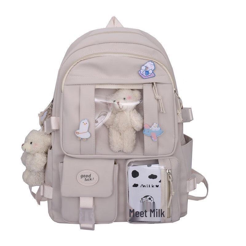 Korean Style Harajuku Large Capacity School Backpack Bag with Brooch and Card