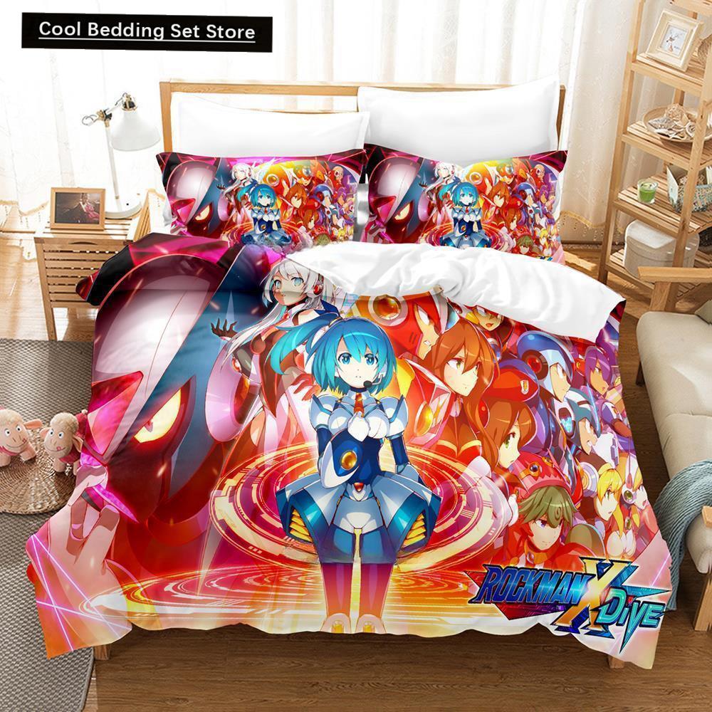 Mega Man X Dive Bedding Set Single Twin Full Queen King Size Bed Set Adult Kid Bedroom Duvet Cover Sets 3D Anime Bed Sheet Set