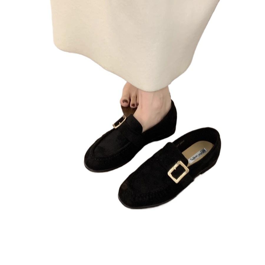 Heel Height 2cm~ Retro British Lazy One-pedal Suede Loafers Versatile Commuting Not Tired Feet Flat Single Shoes Women