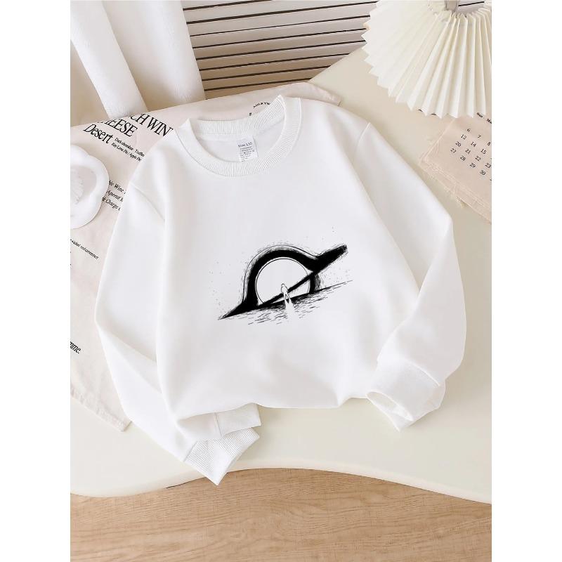 European sizes Girls Crewneck Sweatshirt - Cosmic Ring Silhouette | Water Reflection, Sportswear and Casual Wear, Soft and Comfortable 110
