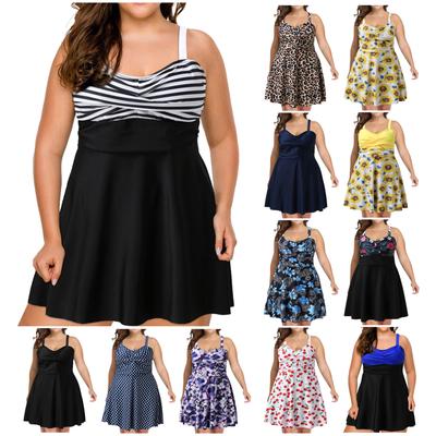 Plus Size Two Piece Swimsuit Tankini Set with Printed Skirted Bottom and Adjustable Straps for Women Swimwear Bathing Suit