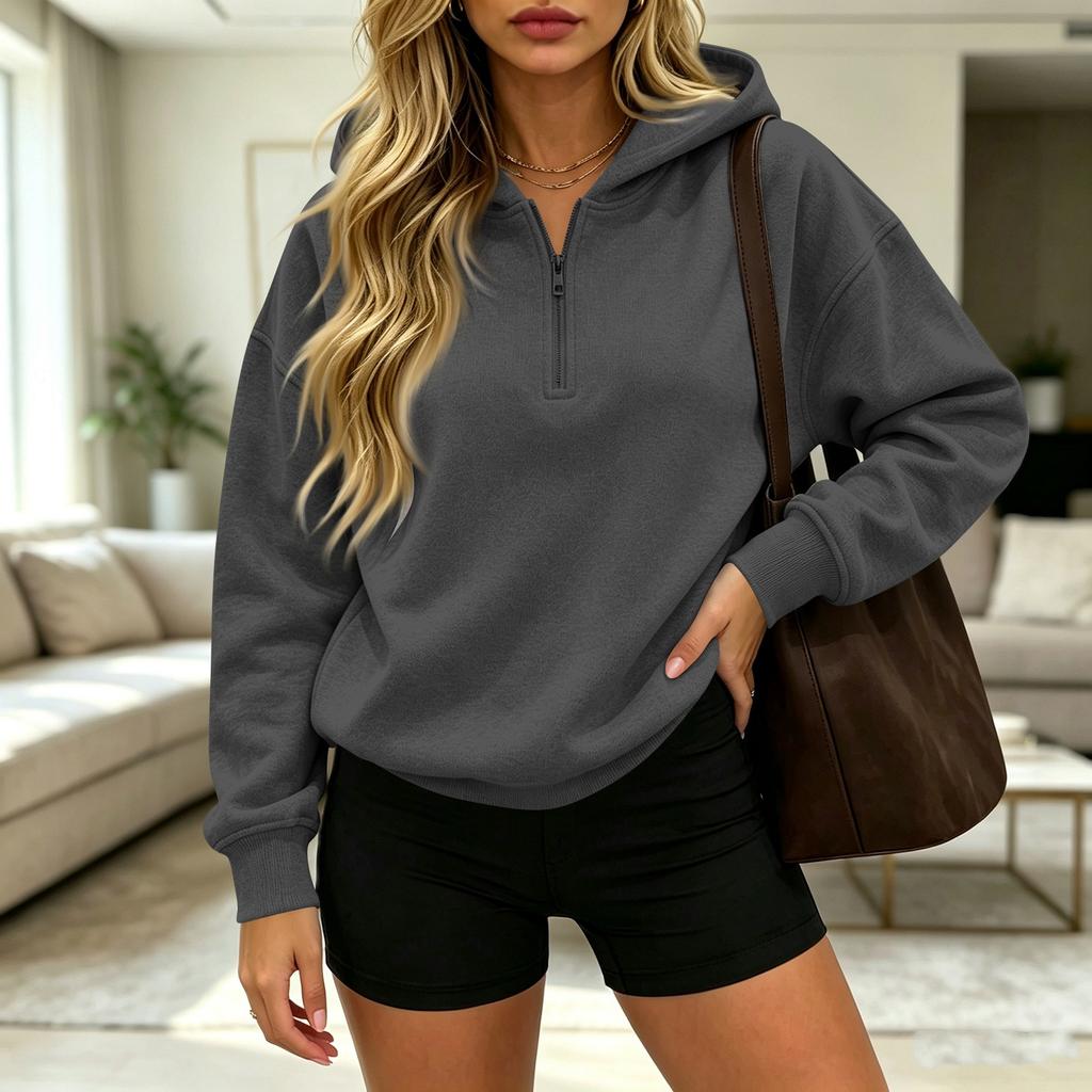 Women's Casual Half Zip Hoodie Long Sleeve Pullover Sweatshirt