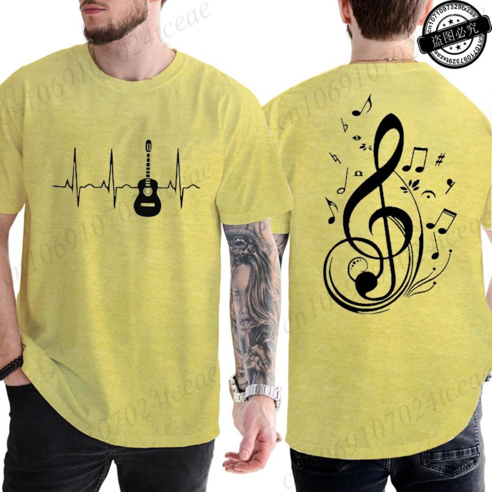 Men Women Music Notes Print T-Shirt Summer Casual Streetwear Round Neck Short Sleeve Tee