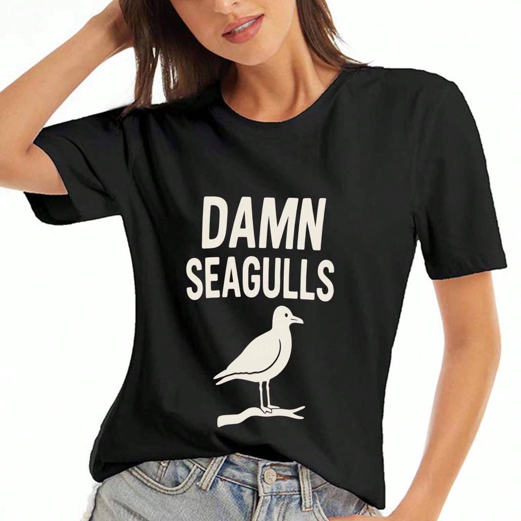Damn Seagulls unisex Cotton T Shirt, Premium Cotton Graphic, Durable, Funny Slogan, Seagull Bird Print, Casual Fashion Tee, Classic Fit, Soft And Brea