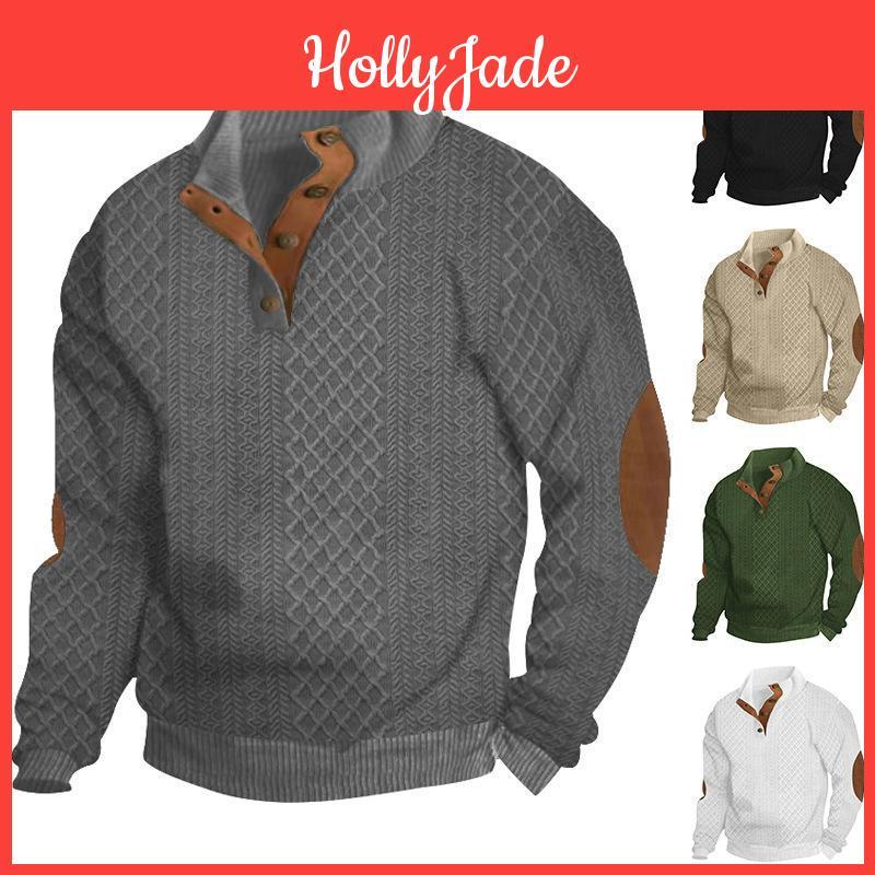 Winter Outdoor And Autumn Mens Casual Standing Collar Long Sleeve Jacquard Knit Pullover Sweatshirt
