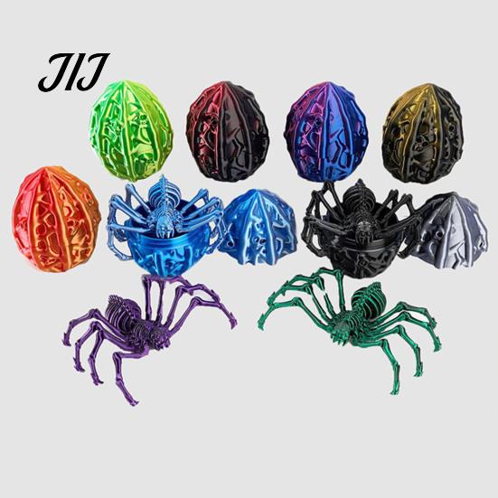 Fun Ritual Surprise Toys 3D Printed Articulated Skeleton Spider with Hollow Egg, Movable Joint Nighttime Scavenger Hunt Props Figurine, Halloween
