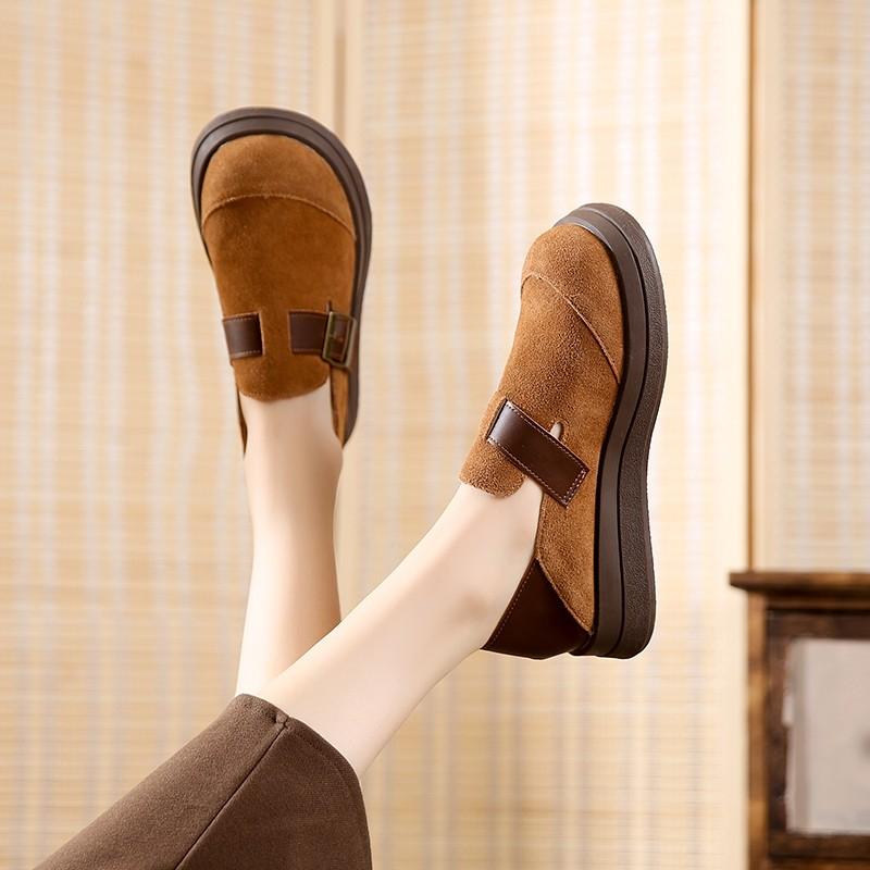 Fashion 2024 Spring and Autumn New Fashionable Round Head Color Blocked Matte Leather Surface Waterproof Platform Comfortable Flat Shoes