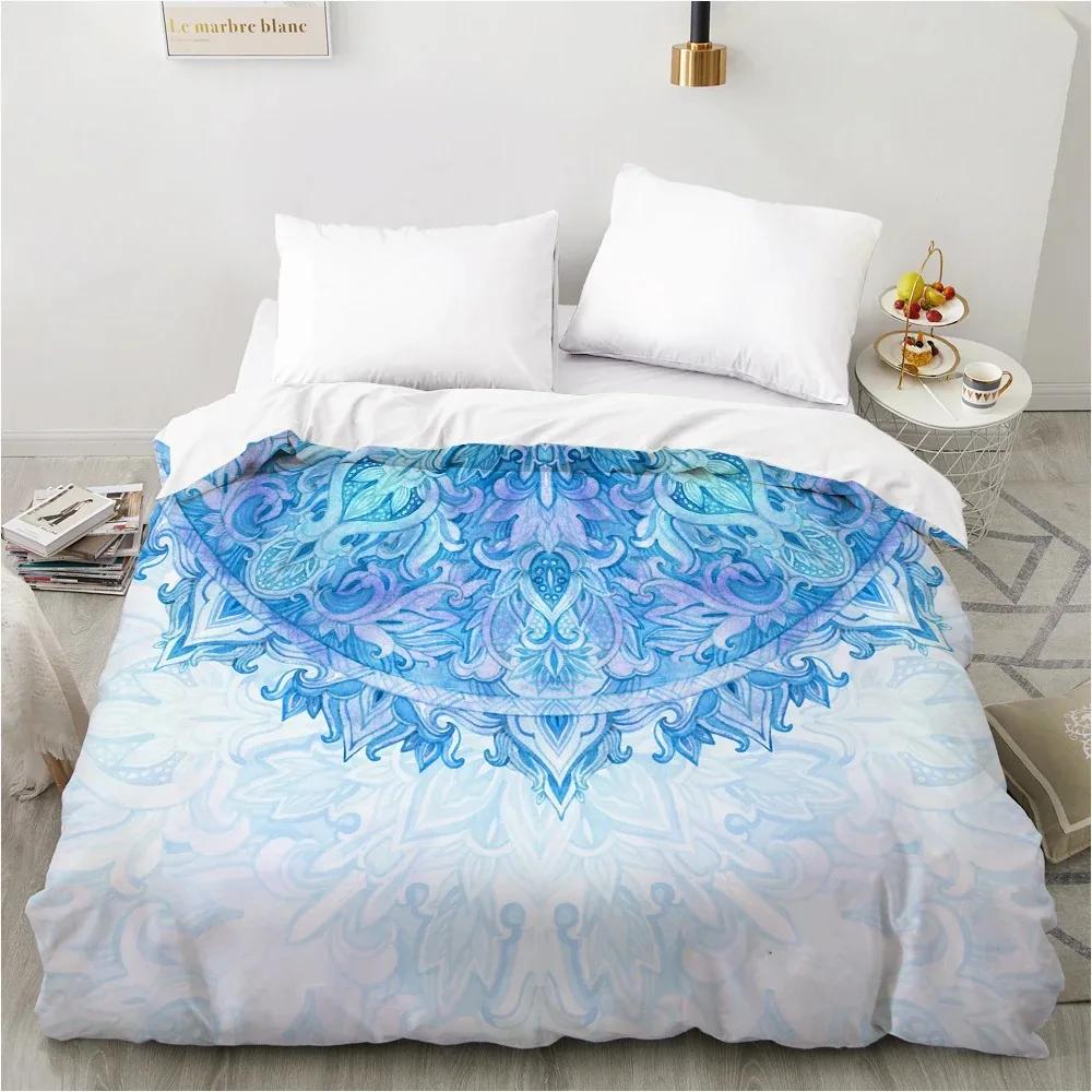 3D Mandala Duvet Cover Set Luxury Bedding Set Single/Double/Full/Queen/King Size for Home Decor Nordic Mandala Light Blue