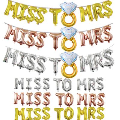 Balão de Filme de Alumínio com Letras Douradas, Prateadas e Rose Gold de 16 Polegadas Conjunto de Balões para Decoração de Casamento Miss To Mrs