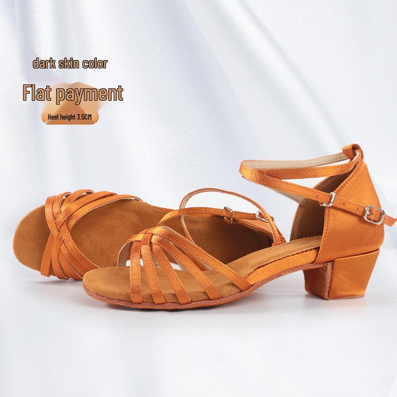 

Туфли для латиноамериканских танцев на среднем каблуке для девочек и женщин с мягкой подошвой для выступлений и практики Size 35