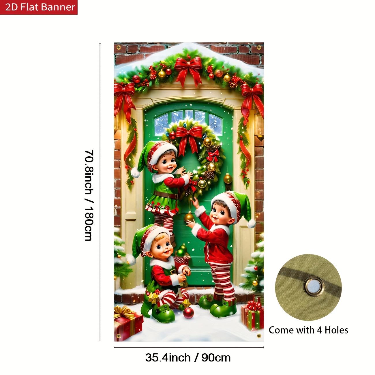

Christmas Elf Door Banner Xmas Party Decorations Photography Backdrop Indoor Outdoor Wall Porch Background Decor Party Supplies