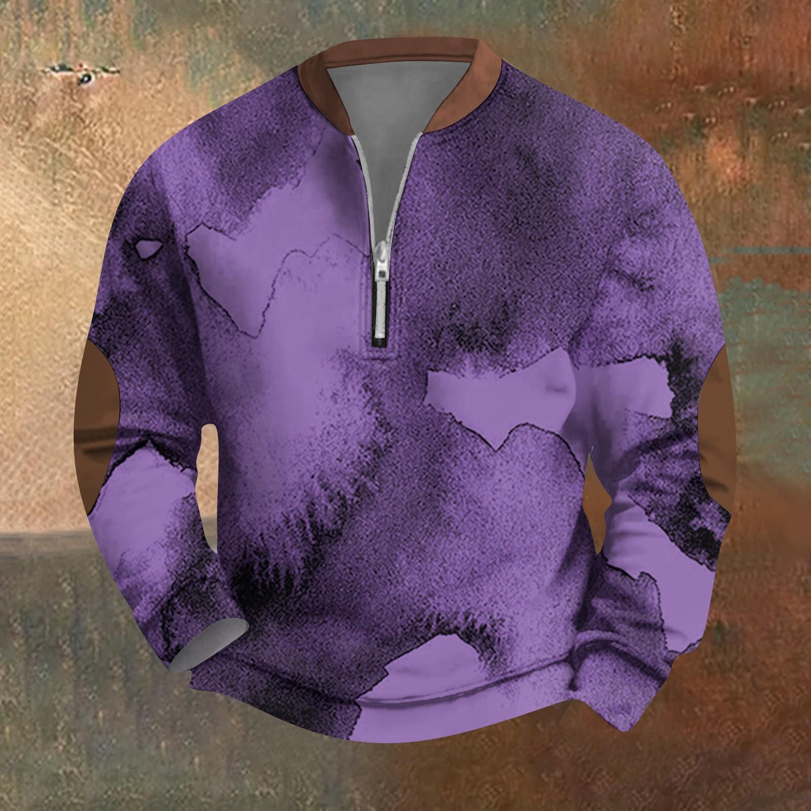 

Чоловічий ретро повсякденний світшот на блискавці Модний спортивний пуловер з принтом XL фіолетовий